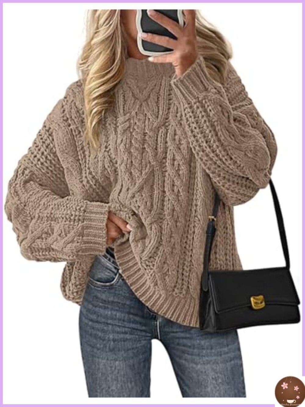Oversized Cable Knit Sweater Chunky Crew Neck Pullover